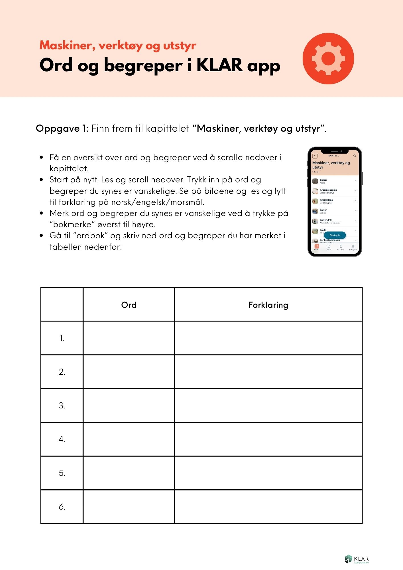 Ord og begreper i KLAR app