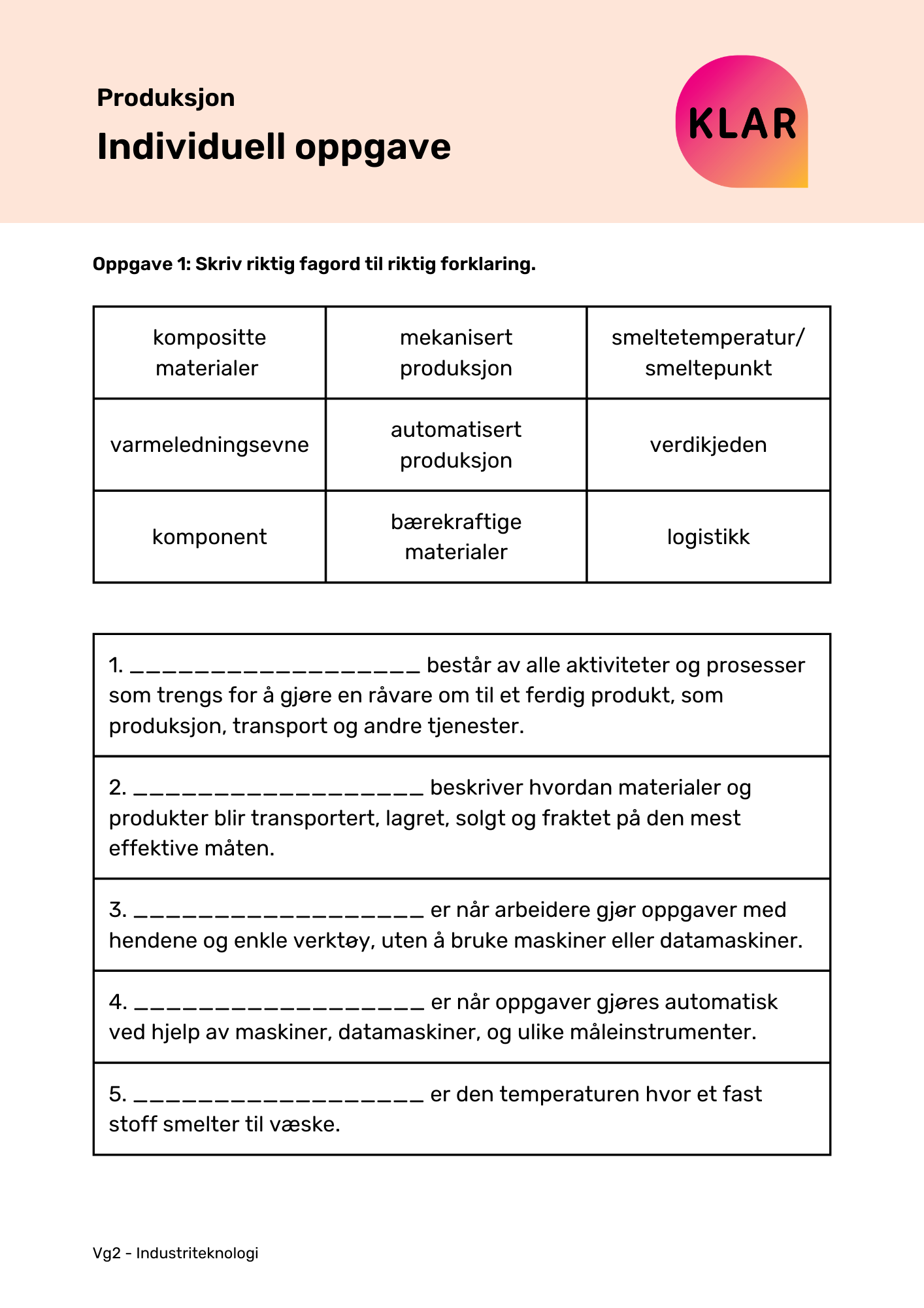 Produksjon - individuell oppgave