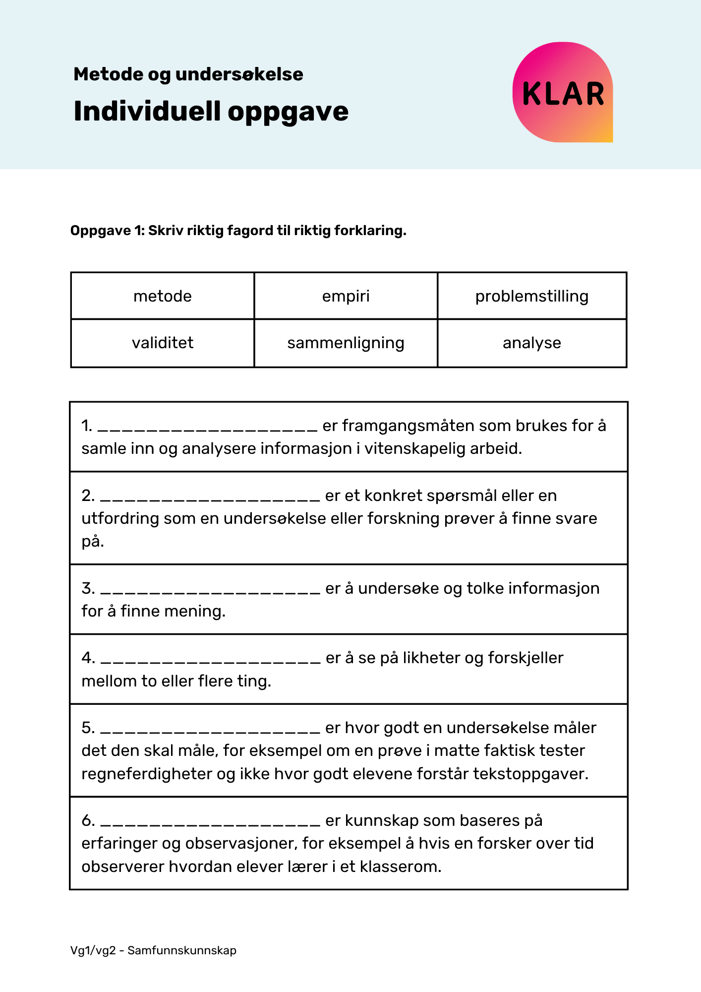 Metode og undersøkelse - individuell oppgave