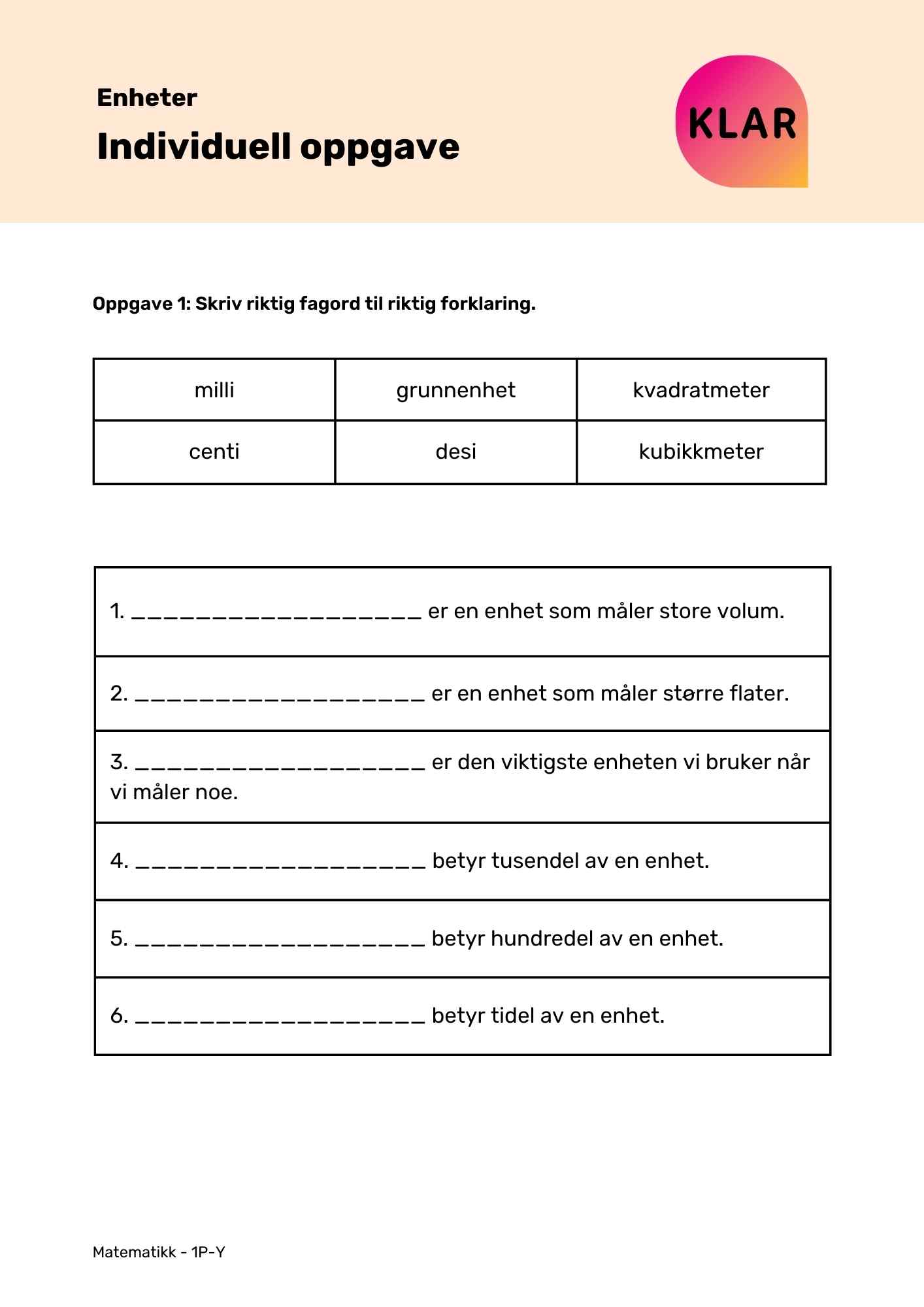 Enheter - Individuell oppgave